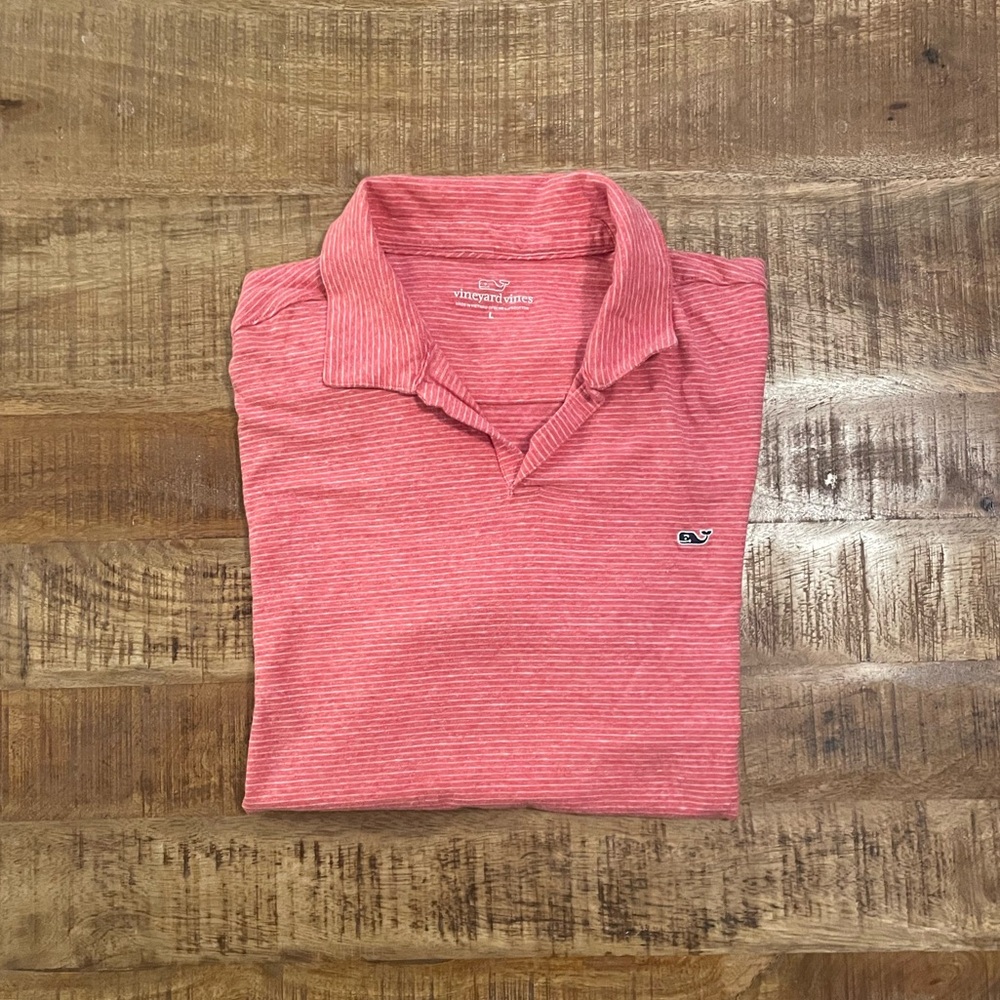 Vineyard Vines Striped Linen Cotton Johnny Collar Polo